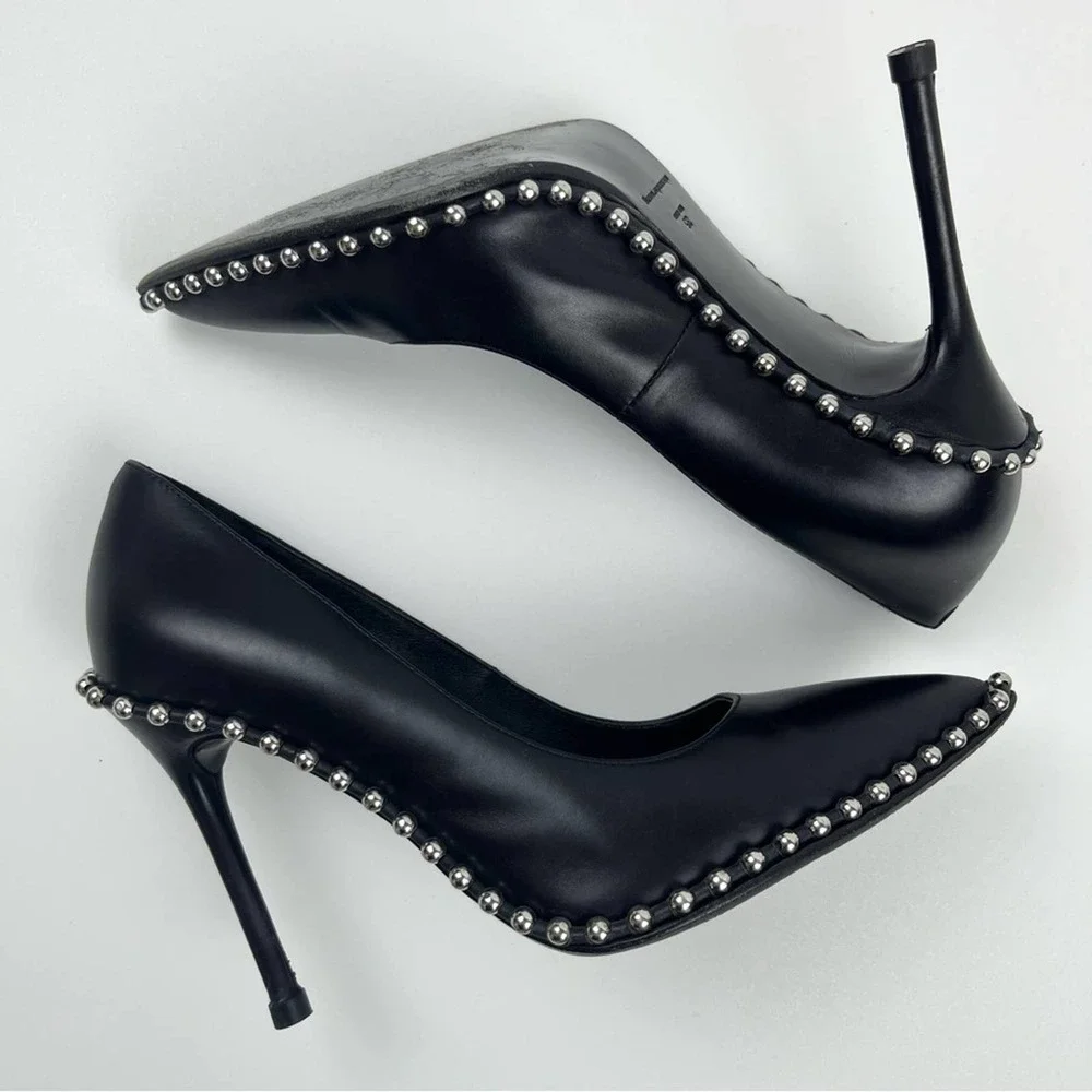 Alexander Wang Studded Black Pumps Pointed Toe Heel Leather Rie SZ 35 US 5 - Picture 8 of 13